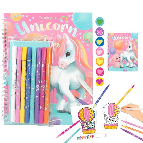 TopModel Ylvi Create Your Unicorn Colouring Book With 8pk Colouring Pens
