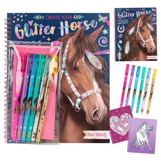 TOPModel Miss Melody Create Your Own Glitter Horse Colouring Book With 6 Colouring Pens