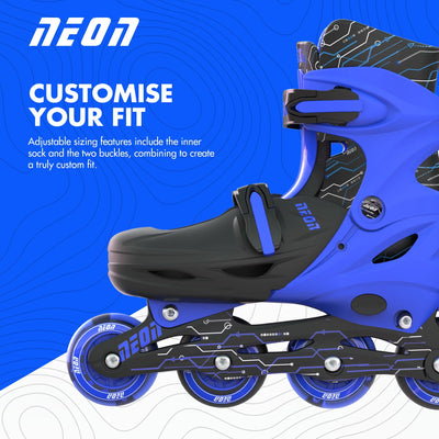 Yvolution Neon Inline Skates With LED Light Up Wheels Adjustable Size 12-2 Blue