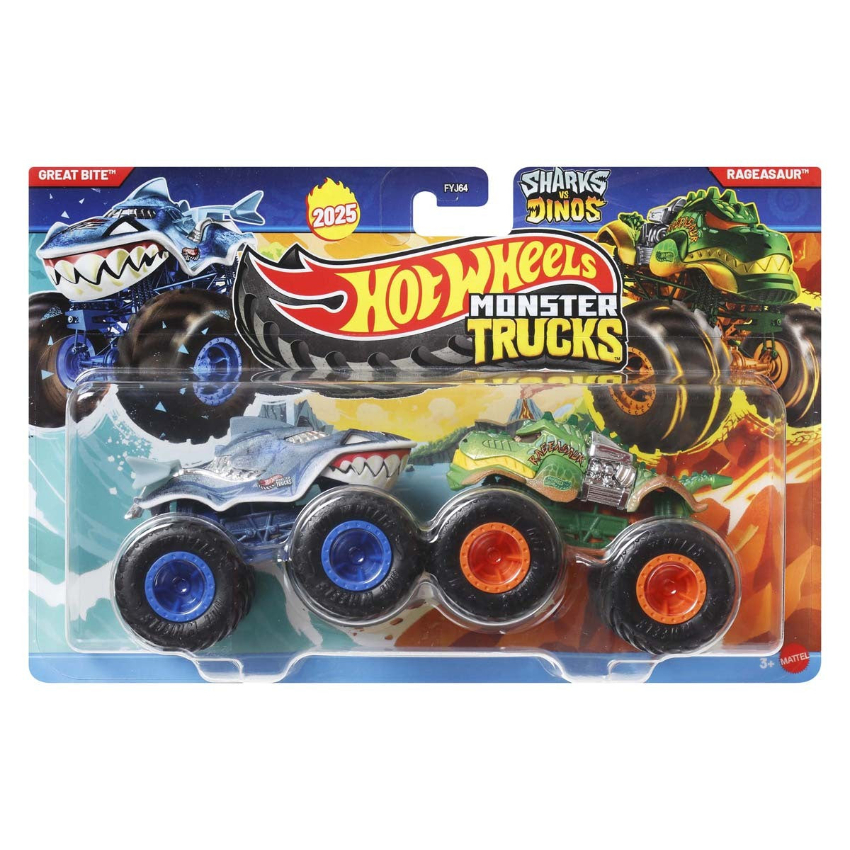 Hot Wheels Monster Trucks Twin Pack Great Bite vs Rageasaur