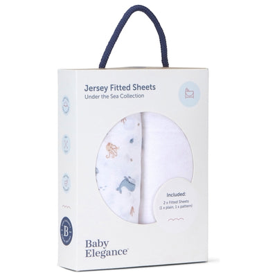 Baby Elegance Jersey 2 x Fitted Crib Sheets 95cm x 45cm Under The Sea Collection