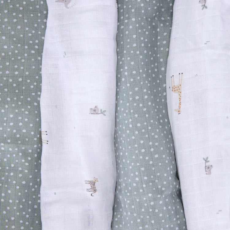 Baby Elegance Safari Collection 4pk Muslin Swaddles 80cm x 80cm