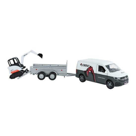 Kids Globe Construction Van With Mini Excavator And Trailer 1:32