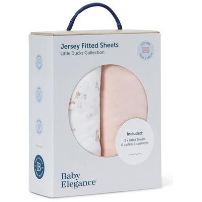 Baby Elegance Little Ducks Collection 2pk Cot Bed Jersey Fitted Sheets 70cm x 140cm