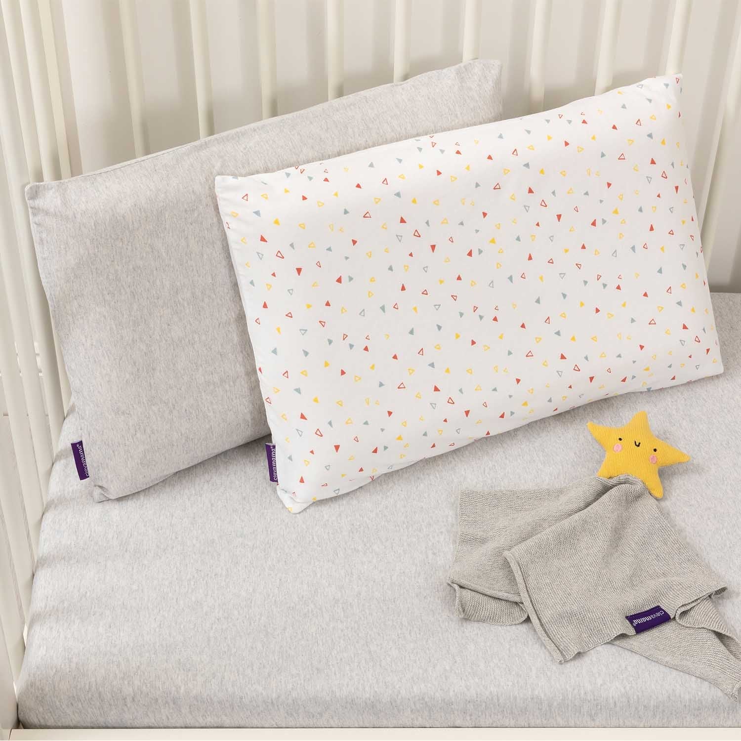 Clevamama Jersey Cotton Pram Pillow Case 2 Pk Melange Grey And Printed