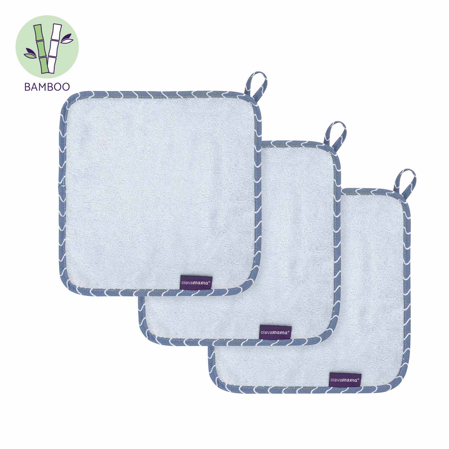 Clevamama Bamboo Baby Washcloth 3pk Blue