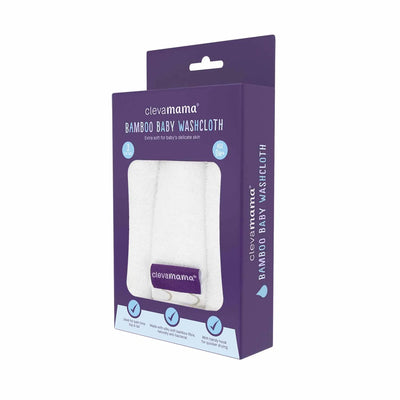 Clevamama Bamboo Baby Washcloth 3pk White / Grey