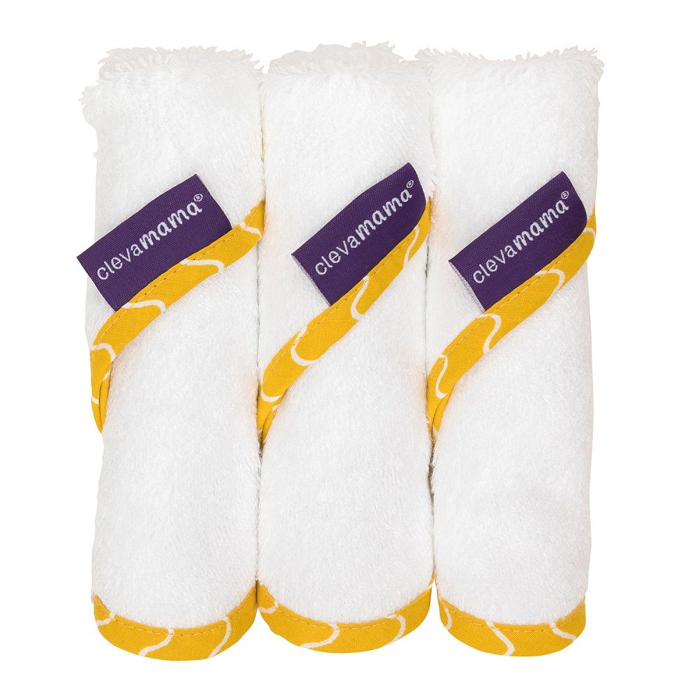 Clevamama Bamboo Baby Washcloth Set 3Pk White / Honey