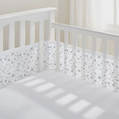 Breathable Baby Breathable Mesh Cot Bumper / Liner Grey Stars