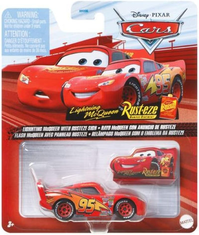 Disney Cars Die Cast Vehicle Lightning McQueen With Rusteze Sign