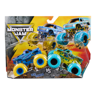 Monster Jam Trucks 1:64 Twin Pack Blue Thunder vs Bad News Travels Fast