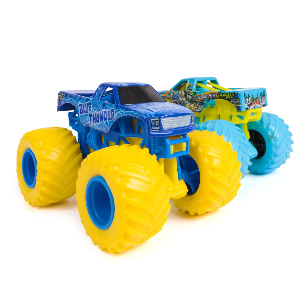 Monster Jam Trucks 1:64 Twin Pack Blue Thunder vs Bad News Travels Fast