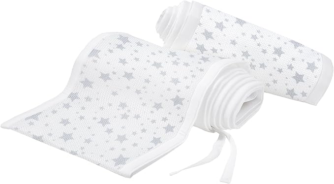 Breathable Baby Breathable Mesh Cot Bumper / Liner Grey Stars