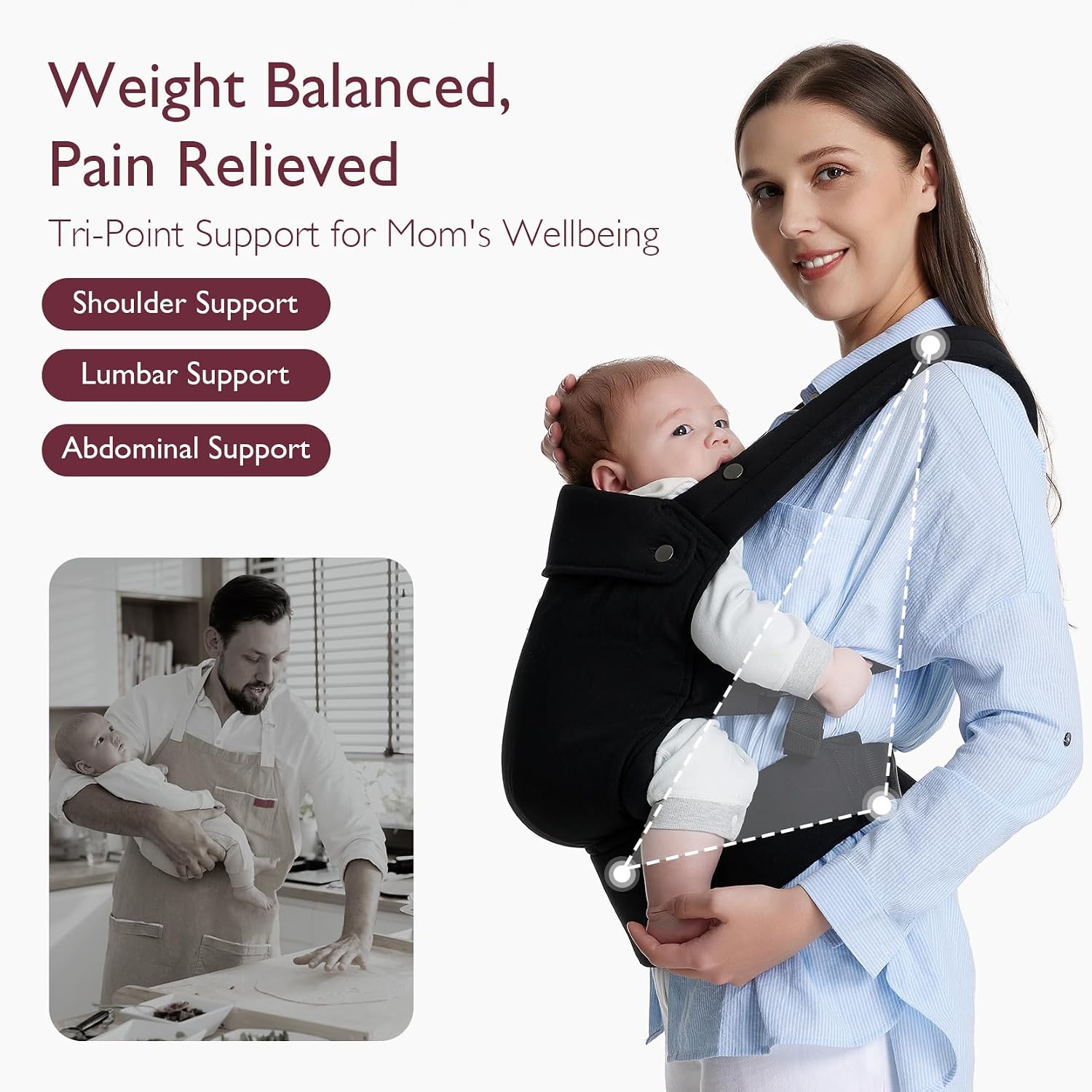 Momcozy Pure Hug 3 In 1 Baby Carrier Black