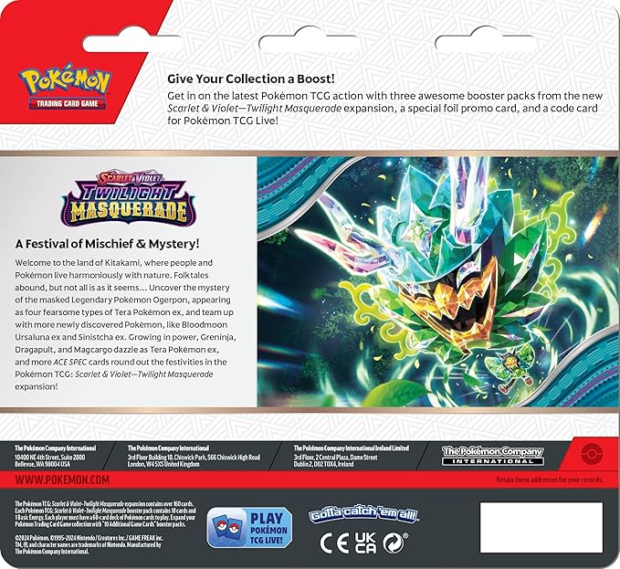 Pokemon Trading Card Game Scarlet And Violet 6 Twilight Masquerade 3 Pack Booster
