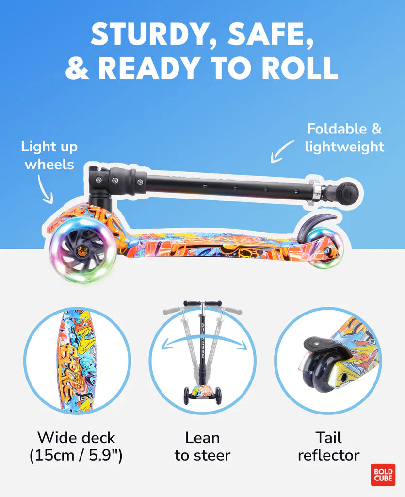 BoldCube Big Fold 3 Wheel Foldable Scooter Street Graffiti 5-10 Years