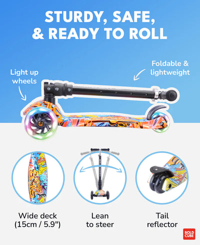 BoldCube Big Fold 3 Wheel Foldable Scooter Street Graffiti 5-10 Years