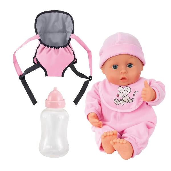 Bayer My First baby 33cm Doll With Sounds and Baby Carrier