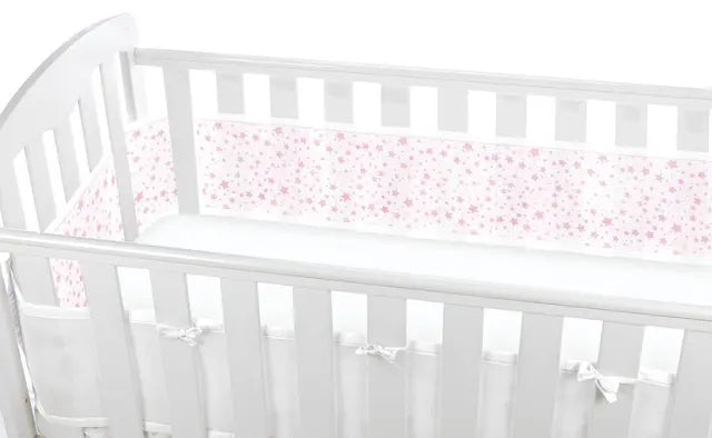 Breathable Baby Breathable Mesh Cot Bumper / Liner Pink Stars
