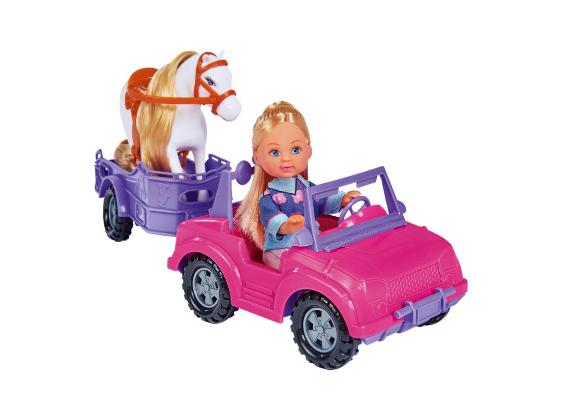 Evi Love Jeep With Horse Trailer Doll And Horse