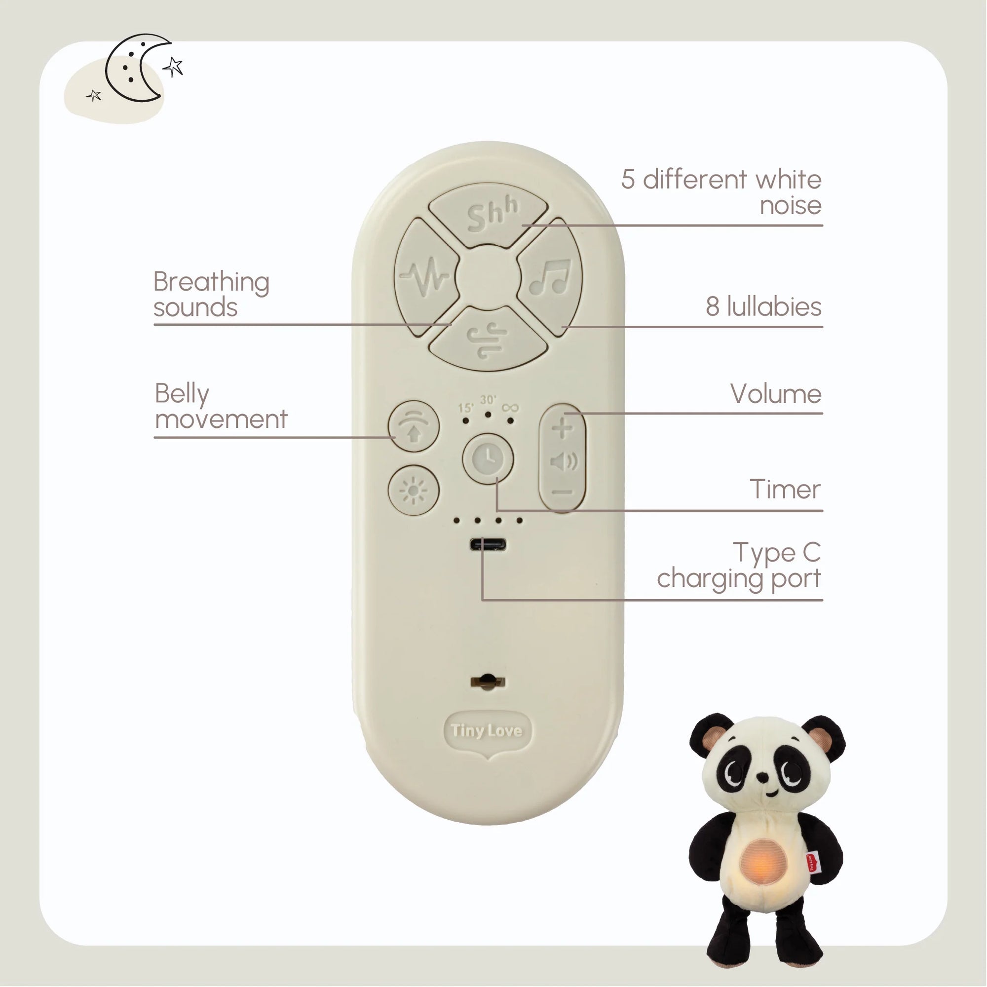 Tiny Love Panda Snuggly Buddy Infant Toy With Soothing Breathing Movement