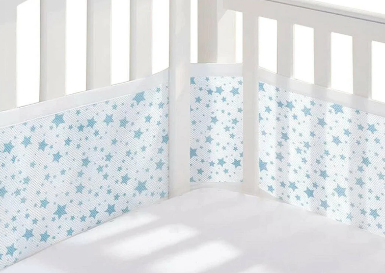 Breathable Baby Breathable Cot Bumper / Liner Blue Stars