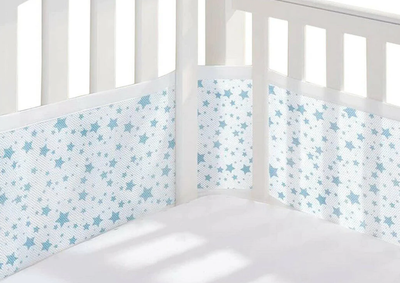 Breathable Baby Breathable Cot Bumper / Liner Blue Stars