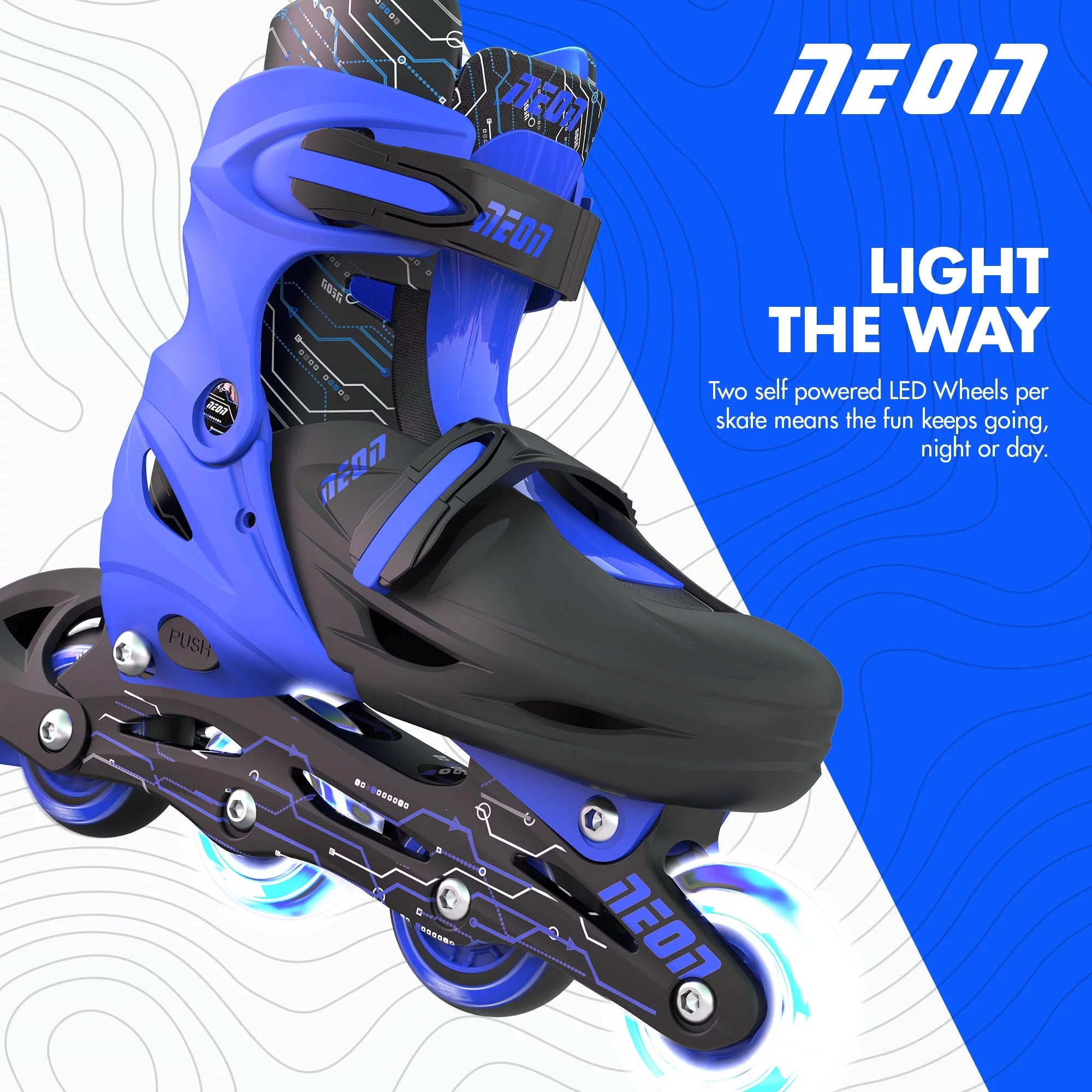 Yvolution Neon Inline Skates With LED Light Up Wheels Adjustable Size 12-2 Blue