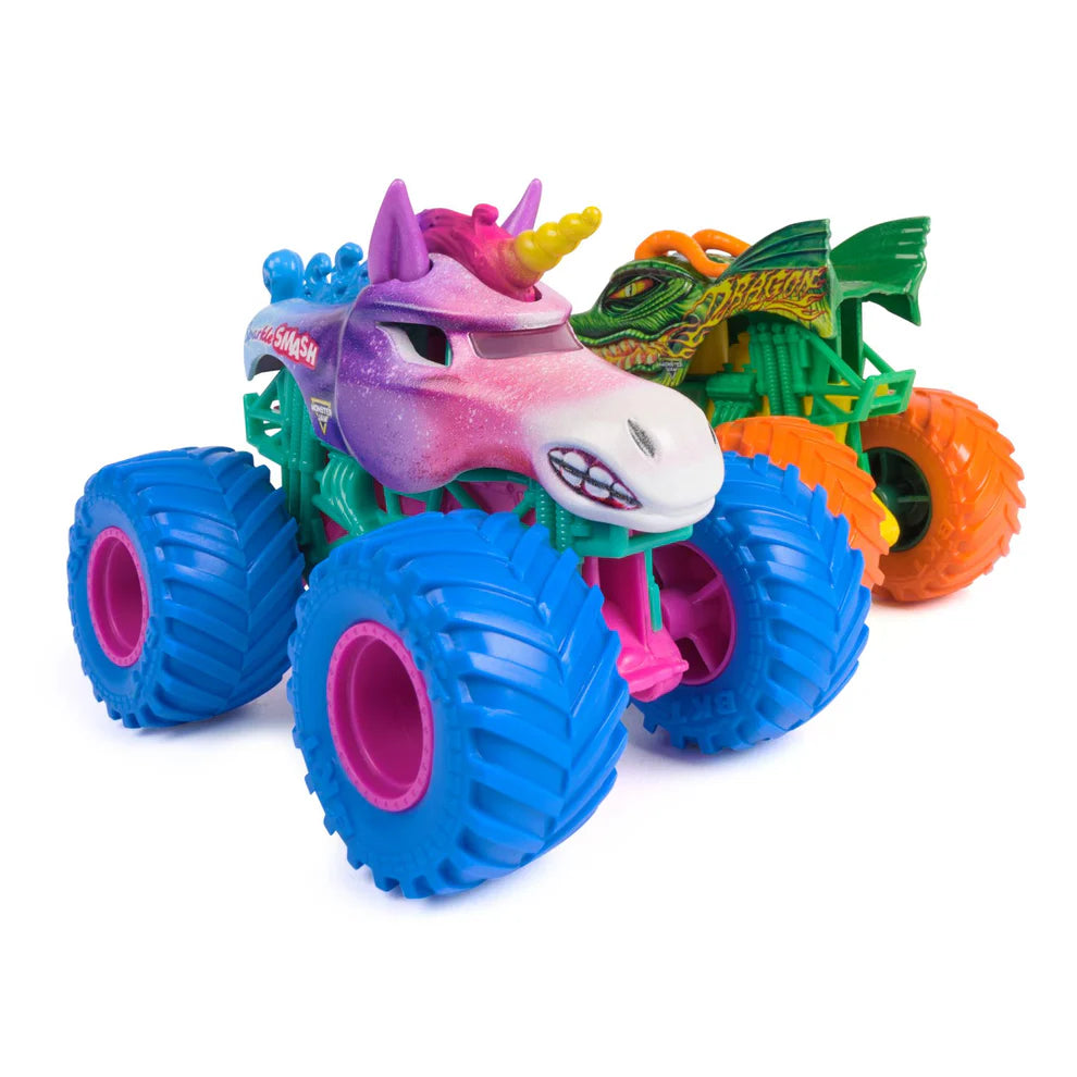 Monster Jam Trucks 1:64 Twin Pack Dragon vs Sparkle Smash