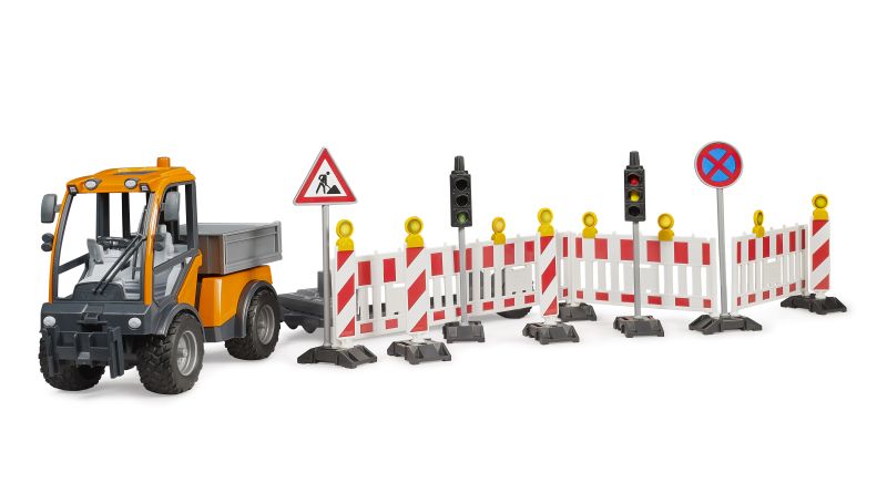 Bruder 02693 Vario Car Tipping Body And Tarffic Safety Trailer And Accessories