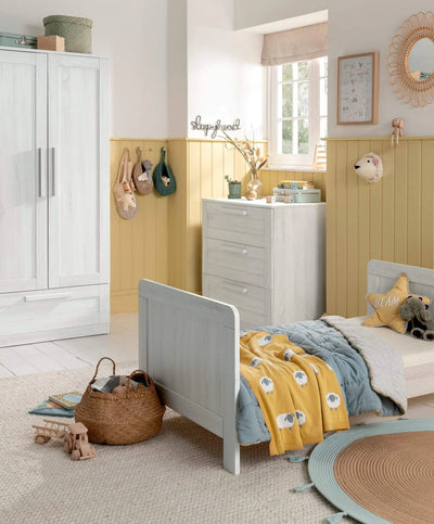 Mamas And Papas Atlas 3 Piece Cot Bed With Dresser And Wardrobe Furniture Set Nimbus White