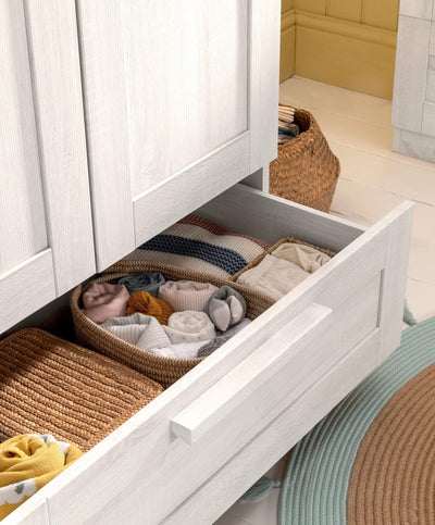 Mamas And Papas Atlas 3 Piece Cot Bed With Dresser And Wardrobe Furniture Set Nimbus White