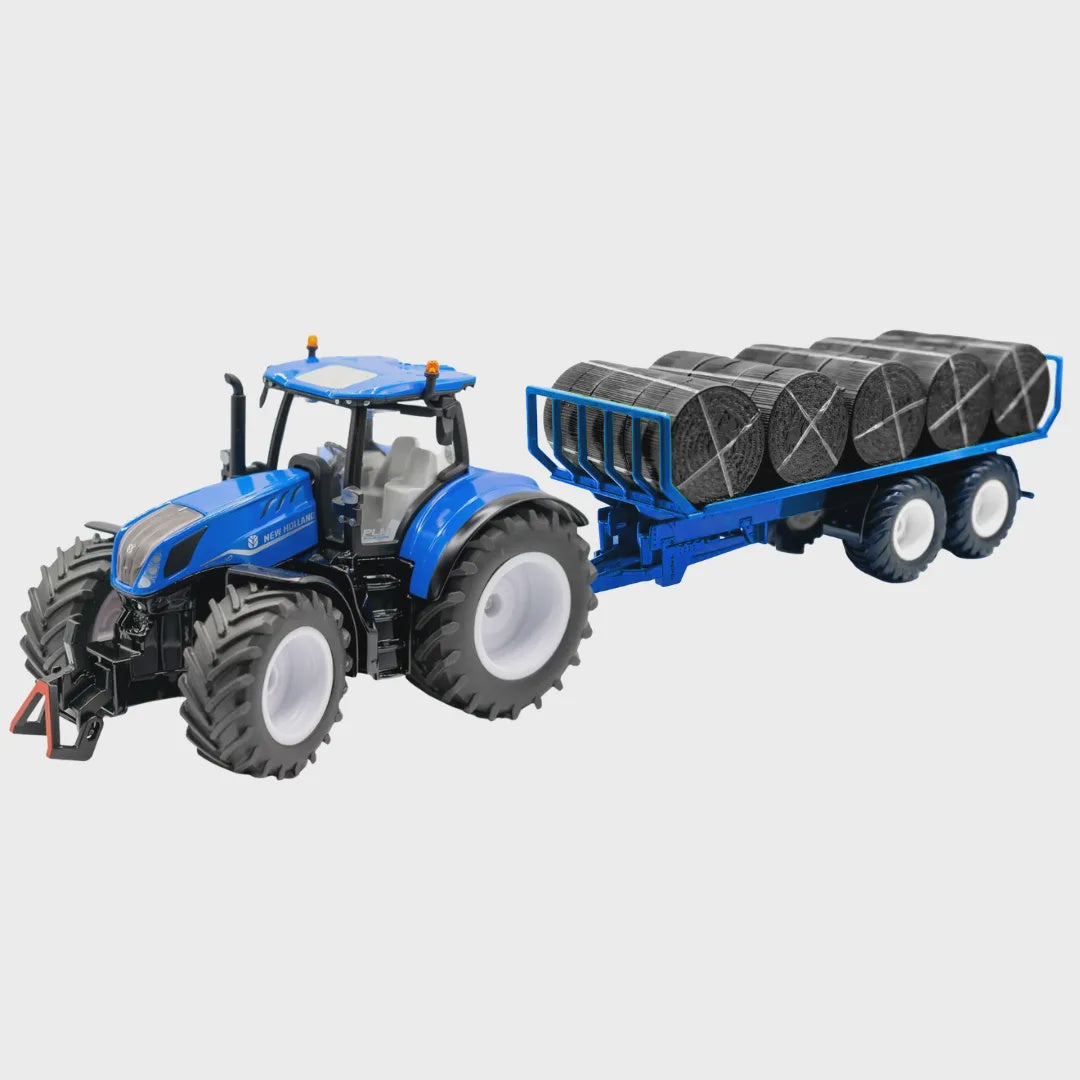 Siku New Holland T7.315 Tractor With Bale Trailer And Bales 1:32