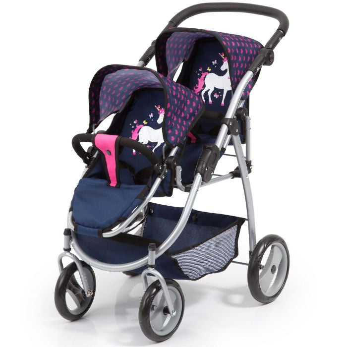 Bayer Twin Tamden Doll Pram Blue/ Pink