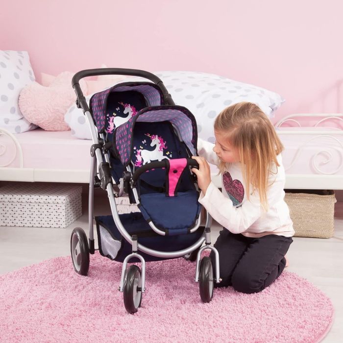 Bayer Twin Tamden Doll Pram Blue/ Pink