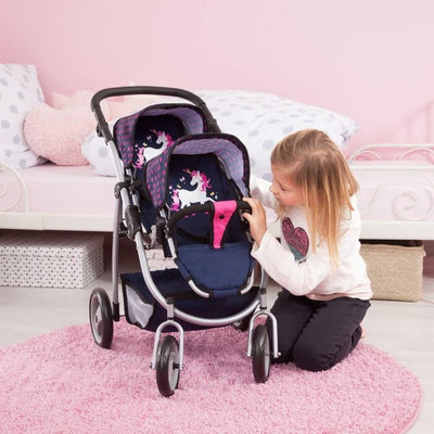 Bayer Twin Tamden Doll Pram Blue/ Pink