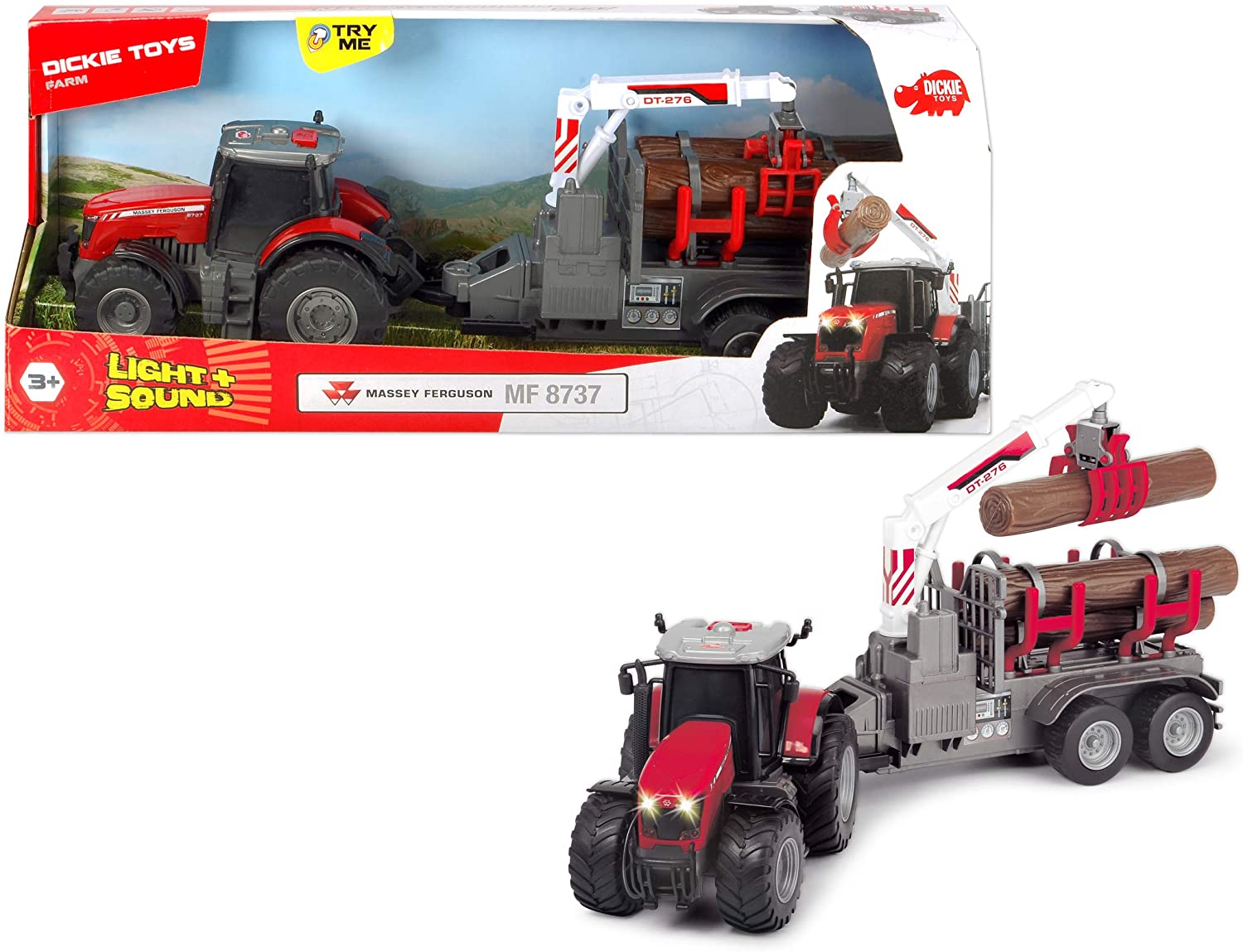 Massey Ferguson MF8737 Tractor And Log Trailer Light And Sound