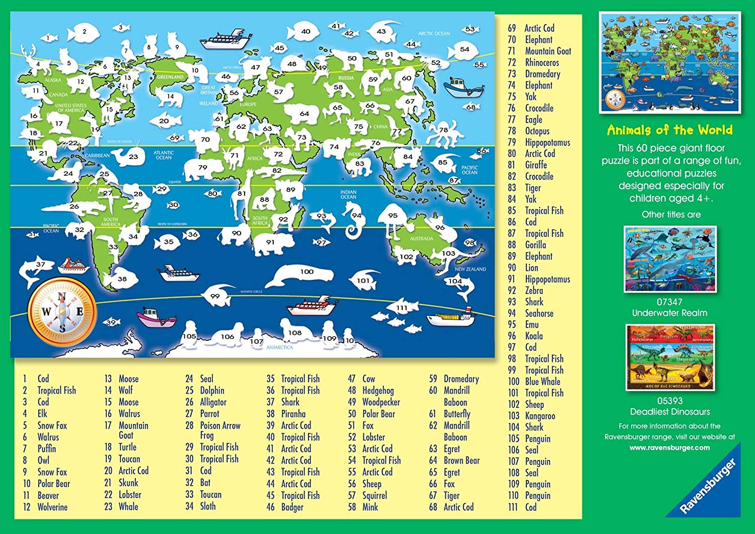 Animals of the World 60pc Giant Floor Jigsaw Puzzle