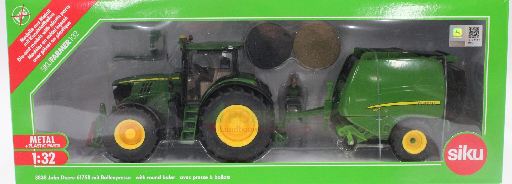 Siku John Deere 6175R Tractor With Round Baler 1:32