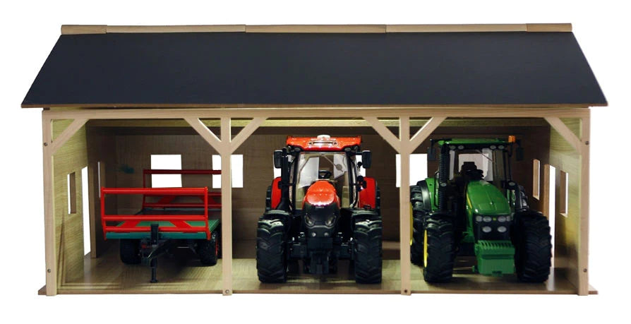 Kids Globe Farm Wood Shed For 3 Tractors 55cm x 77cm 1:16