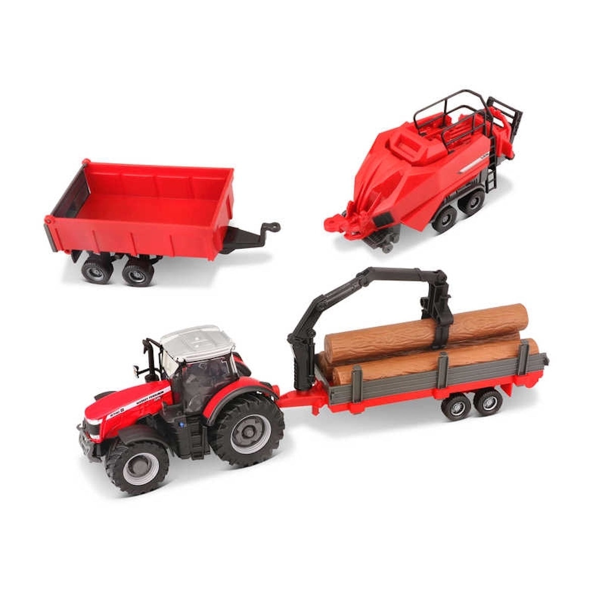 Burago Massey Ferguson 8740S Tractor With 3 Assorted Trailers 1:50