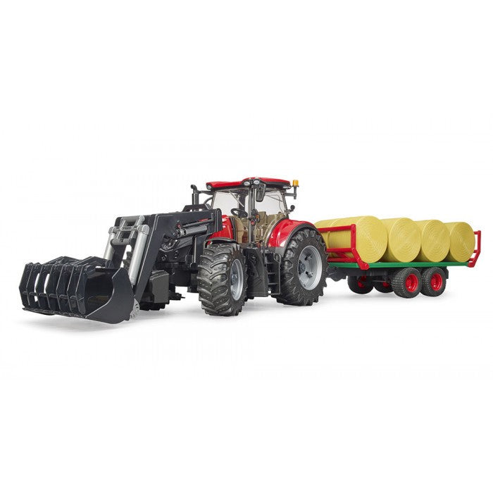 Bruder Case IH Tractor With Front Loader Bale Trailer And Bales 1:16