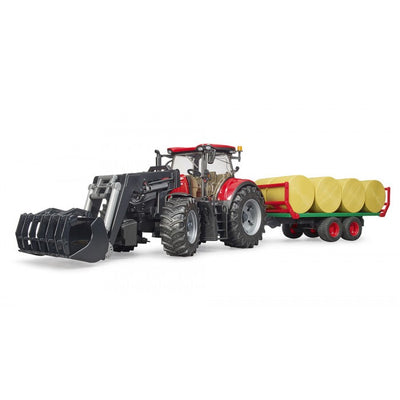 Bruder Case IH Tractor With Front Loader Bale Trailer And Bales 1:16