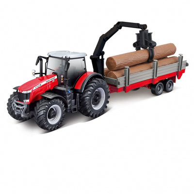 Burago Massey Ferguson 8740S Tractor With 3 Assorted Trailers 1:50