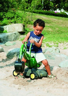 Rolly John Deere Excavator On Wheels *With realistic digging mechanism that can be used on sand and earth *Can rotate through 360 degrees *With locking arm and 4 stable wheels *Dimensions of item- 102 x 43 x 74 cm *Suitable For Ages 3+