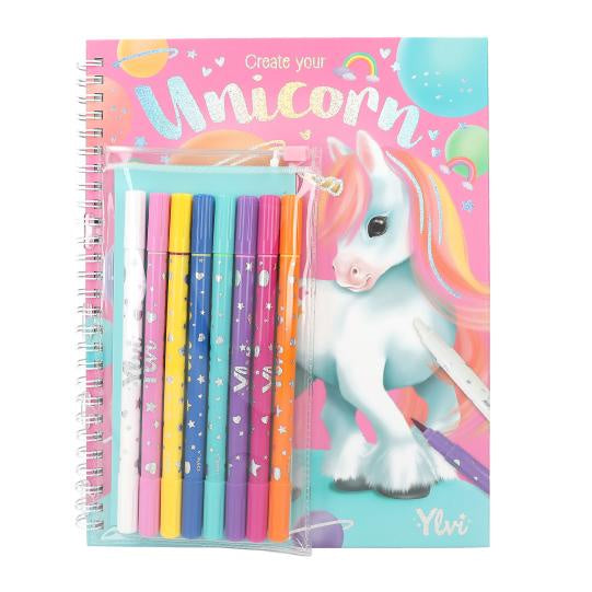 TopModel Ylvi Create Your Unicorn Colouring Book With 8pk Colouring Pens