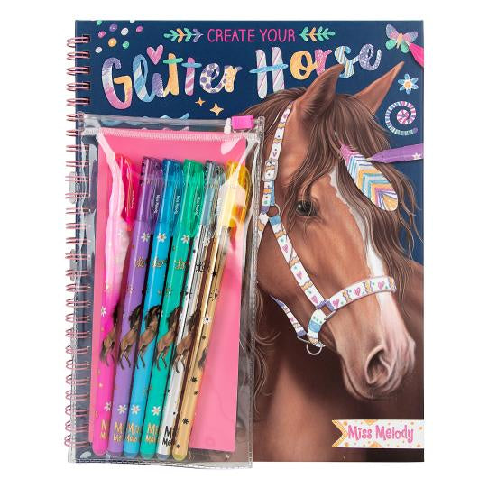 TOPModel Miss Melody Create Your Own Glitter Horse Colouring Book With 6 Colouring Pens