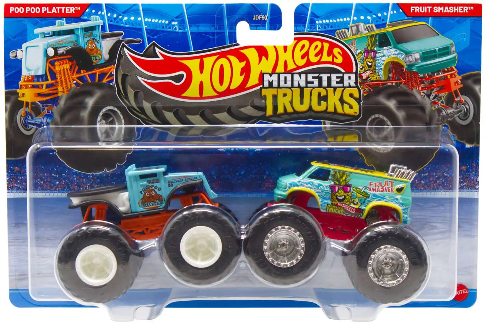 Hot Wheels Monster Trucks 1:64 Twin Pack Poo Poo Platter vs Fruit Smasher