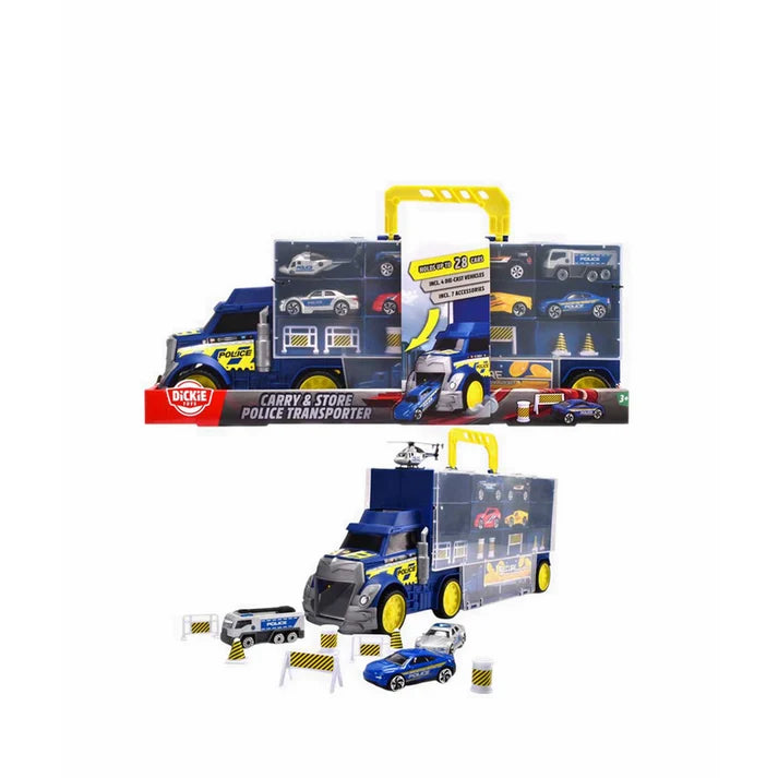 Dickie Toys Carry And Store Police Transporter Truck Carry Case With Cars