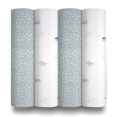 Baby Elegance Safari Collection 4pk Muslin Swaddles 80cm x 80cm